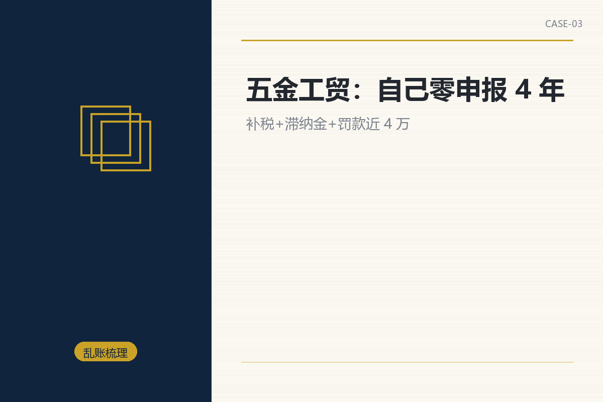 五金工贸:自己零申报 4 年,补税罚款近 4 万