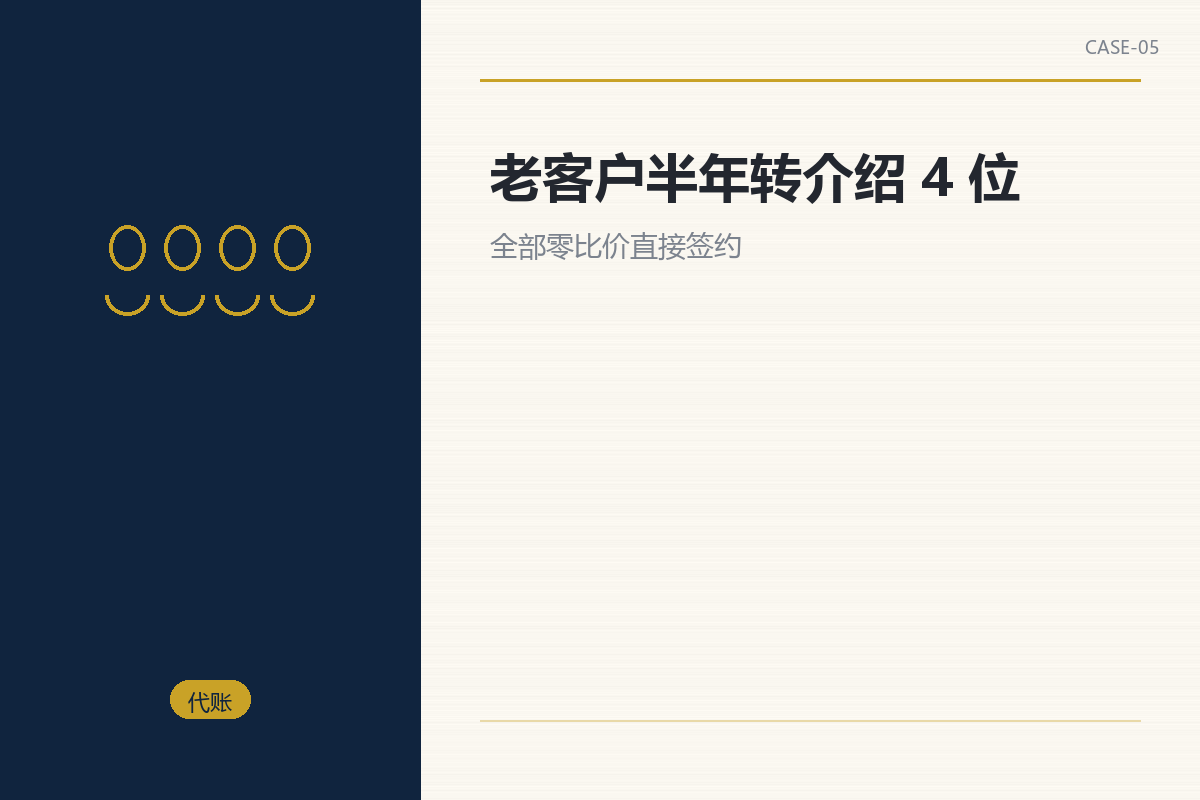 老客户半年转介绍 4 位,全部零比价签约